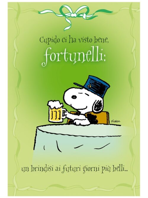 Biglietto di auguri Peanuts anniversario - "Cupido ci ha visto bene"